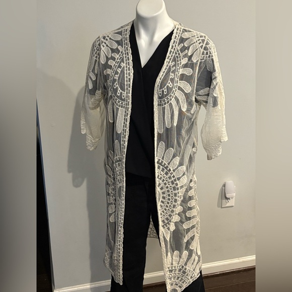 Rebellion Again Tops - Rebellion Again Lacy Duster/Kimono in Cream